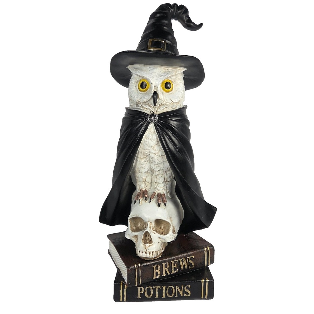 Witch Owl Figurine 15 Inch Skull Brews Potions Books Gothic Halloween Decor
